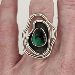 New Lander Variscite Niko Beth Squiggle Ring Sterling Silver